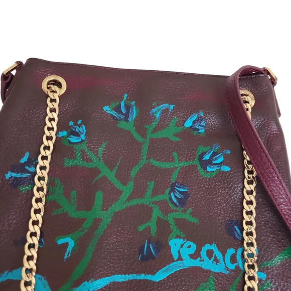 Michael Kors Handpainted Tote Cross body Leather Chain Shoulder Gold Tone - Picture 3 of 11